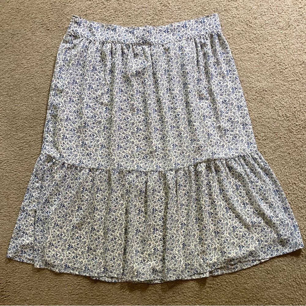 Madewell Tiered Peasant Flowy Blue & White Floral Midi Skirt, NWT Sz 2XL - Picture 8 of 13